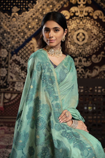 Indyancart GR Women's Devanshi Blue Soft Cotton Jamdani Saree