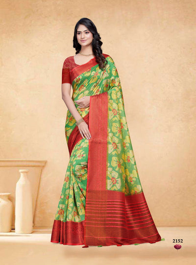 Indyancart GR Women's Devsena Pista Green Tussar Silk Digital Print Saree