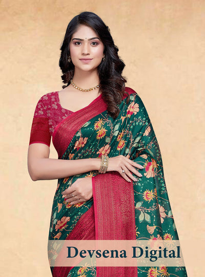 Indyancart GR Women's Devsena Cucumber Green Tussar Silk Digital Print Saree