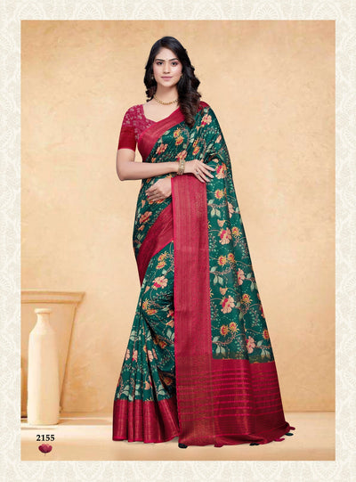 Indyancart GR Women's Devsena Cucumber Green Tussar Silk Digital Print Saree