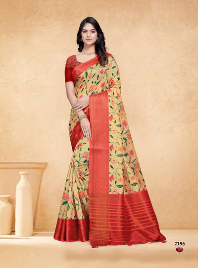Indyancart GR Women's Devsena Beige Tussar Silk Digital Print Saree