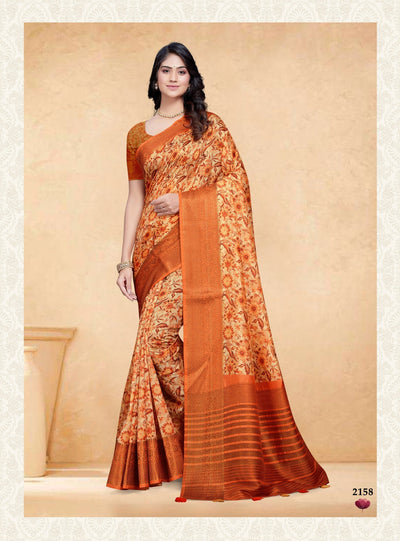 Indyancart GR Women's Devsena Kesar Orange Tussar Silk Digital Print Saree