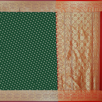 Indyancart GR Women's Dhruvi Green Cotton Silk Banarasi Booti Saree