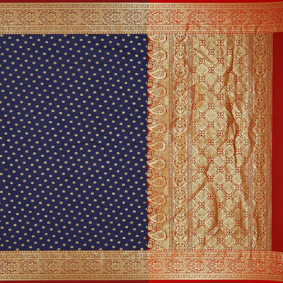 Indyancart GR Women's Dhruvi Navy Cotton Silk Banarasi Booti Saree