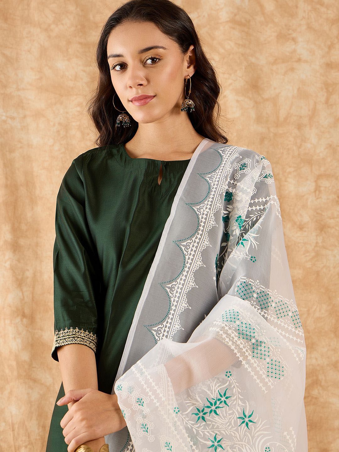 Straight Sequinned Liva Kurta with Palazzos & Dupatta