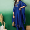 Women's Blue floral Embroidered A-Line Kurta & Trousers With Dupatta