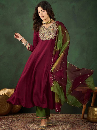 Indyancart SN Women's Embroidered A-Line Kurta Sets
