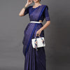 Women's Dola Silk Navy Blue Printed Designer Saree With Blouse Piece