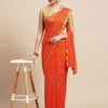 Women's Chiffon Orange Embellished Designer Saree With Blouse Piece