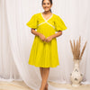 Women's Lemon Yellow Colour Solid Cotton Skater Dress