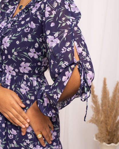 Women's Blue Georgette Floral Printed  Dress