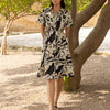 Dhiyona FL Women's Black Abstract Print Cotton Midi Dress