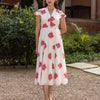Dhiyona FL Women's White Floral Print Cotton Midi Dress