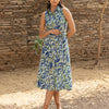 Dhiyona FL Women's Olive Green Abstract Print Cotton Midi Dress