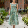 Dhiyona FL Women's Light Green Leaf Print Cotton Midi Dress