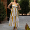 Dhiyona FL Women's Mustard Striped Cotton Midi Dress