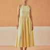 Dhiyona FL Women's Light Yellow Solid Linen Midi Dress