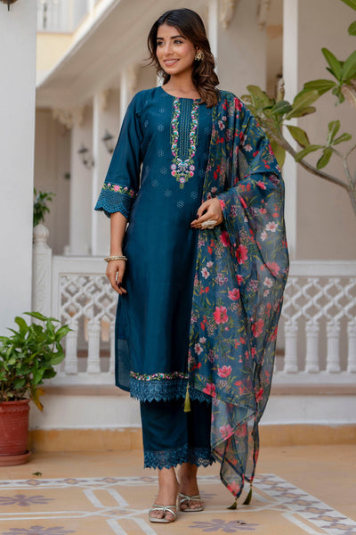 Indyancart VV Siddhi Women Kurta and Pant Sets Viscose Roman Silk Fabric