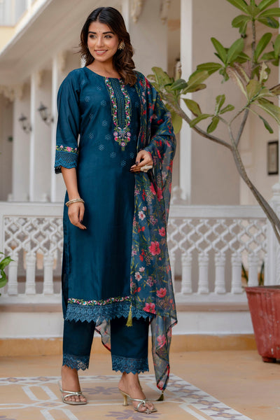 Indyancart VV Nritya Women Kurta and Pant Sets Viscose Roman Silk Fabric
