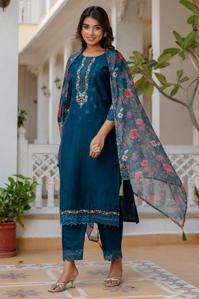 Indyancart VV Siddhi Women Kurta and Pant Sets Viscose Roman Silk Fabric