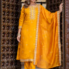 Dhiyona VV Women's Embroidered Silk Blend Calf Length Straight Kurta Trouser with Dupatta Set