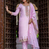 Dhiyona VV Women's Embroidered Silk Blend Calf Length Straight Kurta Trouser with Dupatta Set