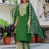 Dhiyona VV Women's Embroidered Silk Blend Calf Length Straight Kurta with Palazzo & Dupatta Set
