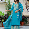 Dhiyona VV Women's Embroidered Silk Blend Calf Length Straight Kurta with Palazzo & Dupatta Set