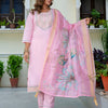 Dhiyona VV Women's Embroidered Silk Blend Calf Length Straight Kurta Trouser with Dupatta Set