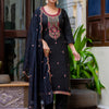 Dhiyona VV Women's Embroidered Silk Blend Calf Length Straight Kurta Trouser with Dupatta Set