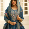 Dhiyona VV Teal Silk Blend Embroidered Straight Kurta Set with Trousers & Dupatta