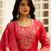 Dhiyona VV Pink Silk Blend Embroidered Straight Kurta Set with Trousers & Dupatta