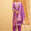 Dhiyona VV Purple Silk Blend Embroidered Straight Kurta Set with Trousers & Dupatta