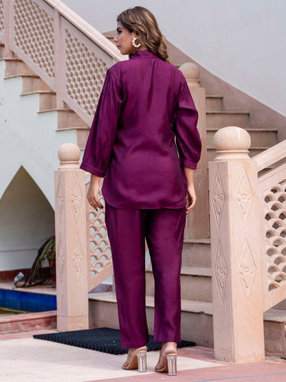 Dhiyona VV Women's Solid Hand Work Embroidered Silk Blend Co-Ords Sets