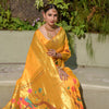 Dhiyona GR Women's Muniya Mango Yellow Zari Paithani Silk Saree