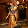 Dhiyona GR Women's Muniya Cyan Blue Zari Paithani Silk Saree