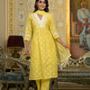 Dhiyona VR Women's Yellow V Neck Embroidered Kurta Set With Dupatta