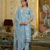 Dhiyona VR Women's Blue Chikankari Embroidered Kurta Set With Dupatta