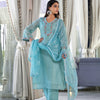 Dhiyona VR Women's Sea Green Kota Check Thread Embroidered Kurta With Bottom And Dupatta