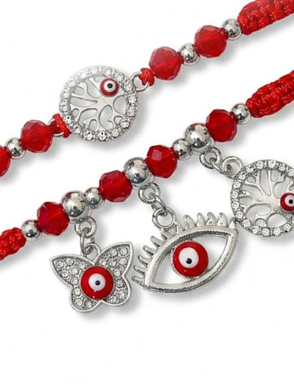 Anouk Set Of 2 Red & Silver Evil Eye Design Bhaiya Bhabhi Rakhi With Roli Chawal Chandan
