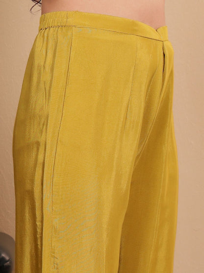 Indyancart VA Floral Embroidered Pure Silk Straight Kurta with Palazzos & With Dupatta