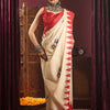 Women's Silk Blend Off White Printed Celebrity Saree With Blouse Piece