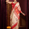 Women's Silk Blend Off White Printed Celebrity Saree With Blouse Piece