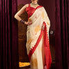 Women's Silk Blend Off White Printed Celebrity Saree With Blouse Piece