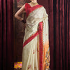 Women's Silk Blend Off White Printed Celebrity Saree With Blouse Piece