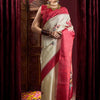 Women's Silk Blend Off White Printed Celebrity Saree With Blouse Piece