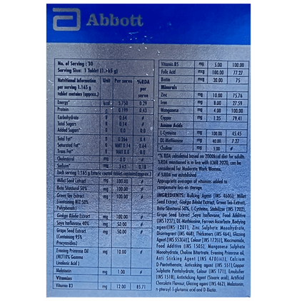 Abbott Follihair A gluten-free hair care tablets bottle with tablets inside, designed to support healthy hair growth.