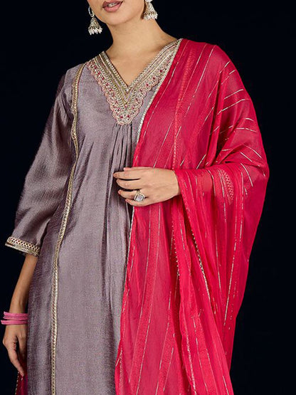 Indyancart VA Floral Yoke Design A-Line Kurta With Palazzos & Dupatta