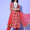 Indyancart VA Women's Ethnic Motifs Printed Empire Gotta Patti Kurta with Trousers & With Dupatta