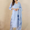Dhiyona IE Women Floral Printed Regular Thread Work Linen Kurta with Trousers & With Dupatta